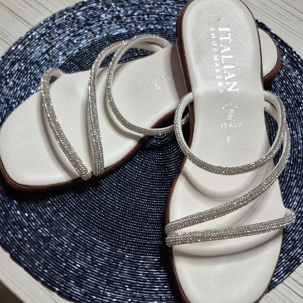 Italian Shoemakers Women's WhiteBeaded Strappy Sandals Comes With Dust Bags
